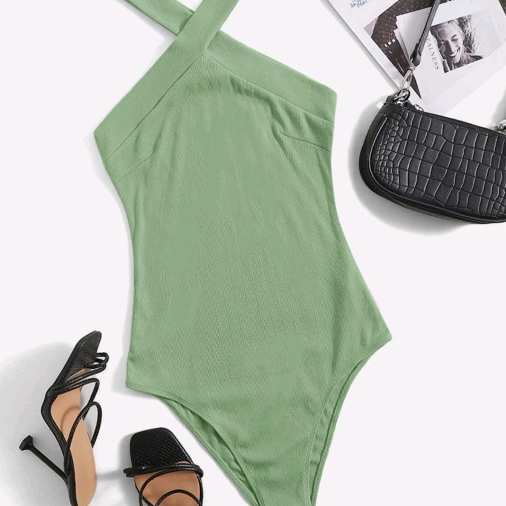 Mint green Solid Halter fitted bodysuit size Medium